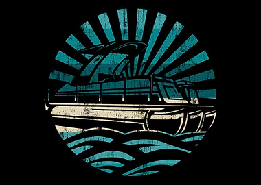 Retro Pontoon Boat Boating