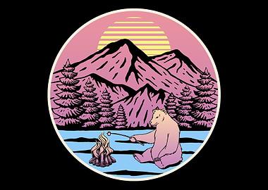 Retro Camper Bear Bonfire