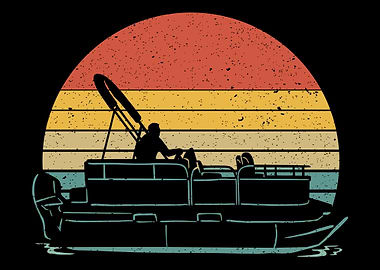 Retro Pontoon Boat Boating