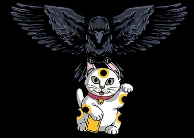 Raven Crow Lucky Cat