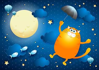 Flying kitten in the sky