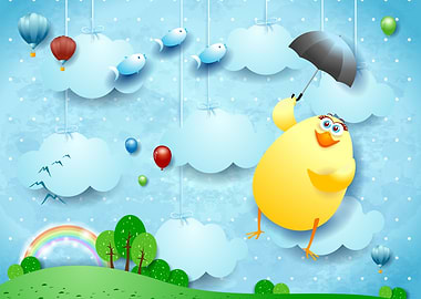 Flying Chick on Landscape