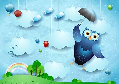 Flying Owl on Landscape