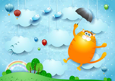 Flying kitten landscape