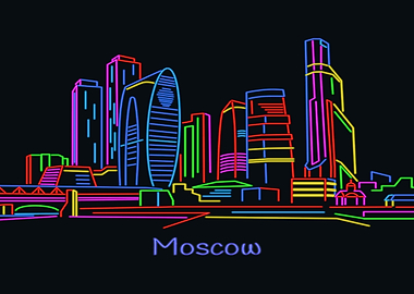 Moscow City in neon Russia
