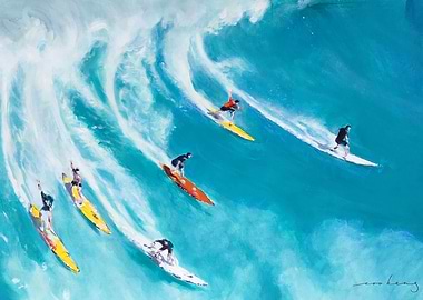 Wave of Surfers