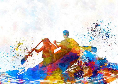 rafting in watercolor