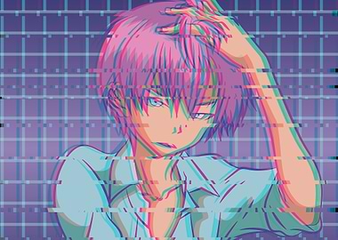 Sad Anime Boy Retro Glitch