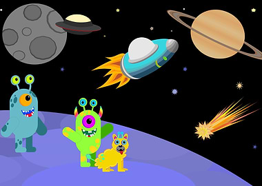 Two cute aliens in space