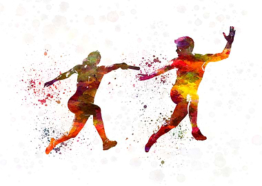 Relay race in watercolor