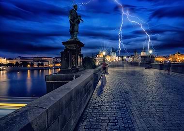 Night city, street, Prague