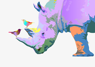 Rhino and Birds