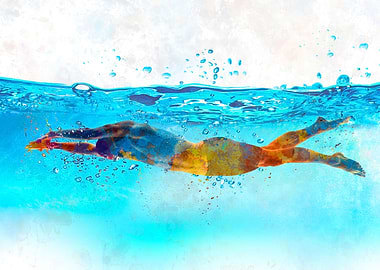Swimmer in watercolor