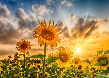 Sunflowers in sunset