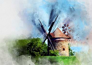 Watercolor Windmill