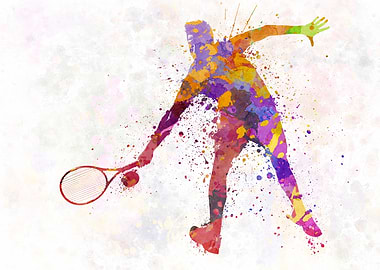 Watercolor tennis player