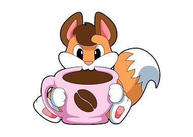 Fox Drinking Cup of Coffee