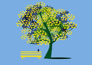 Flowering Tree Park Bench