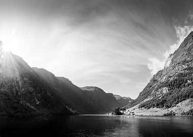 Sunrise over Fjord in BW