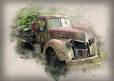 Retro Car with Flowers