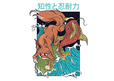 Japanese koi and fox waves