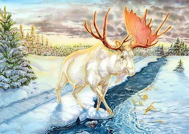 Red Antlers Albino Moose