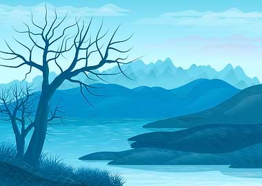 Illustrate Blue Landscape