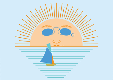 Vintage Sun Face Seaside