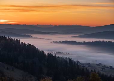 Autumn foggy mountains