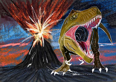 Wild Dinosaur at volcano
