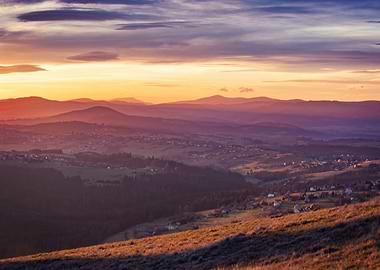Autumn sunset in mountains