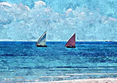 Sailboats at Sea Seascape