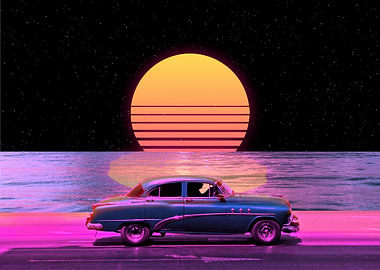Retro car synthwave