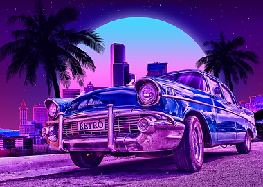Blue sedan synthwave