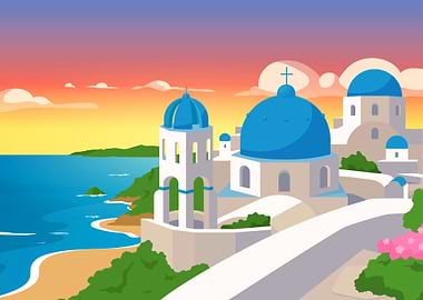 Santorini Greece painted