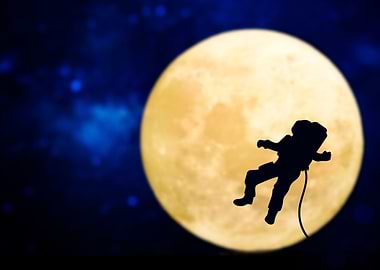 Silhouetted man on moon