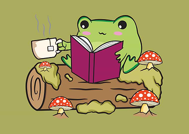 Cottagecore Frog Bookworm