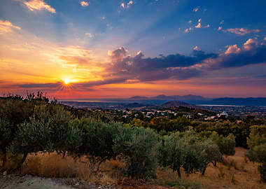 Sunset on a Greek island
