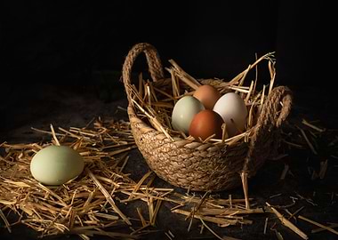 Seagrass basket with eggs