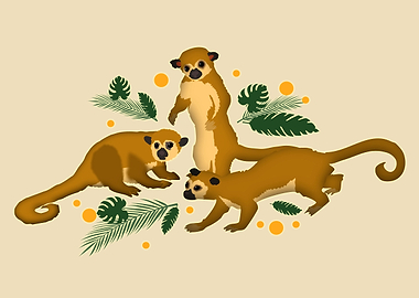 Kinkajous with leaves