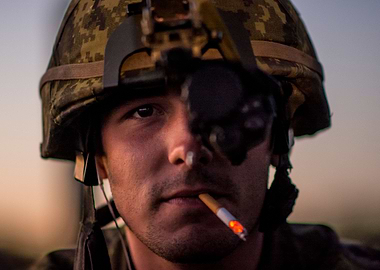 Smoking Military Man