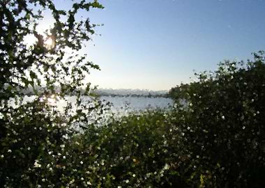 Cubist pixel lakescape