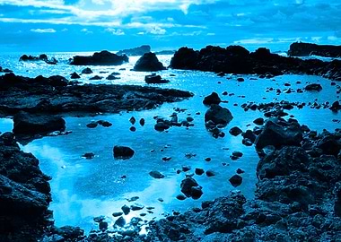 Blue shoreline scene