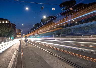 Night city busy traffic