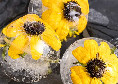 Yellow echinacea in ice 3