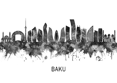 Baku Azerbaijan Skyline BW
