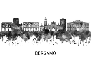 Bergamo Italy Skyline BW
