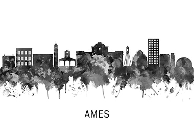 Ames Iowa Skyline BW