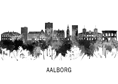 Aalborg Denmark Skyline BW