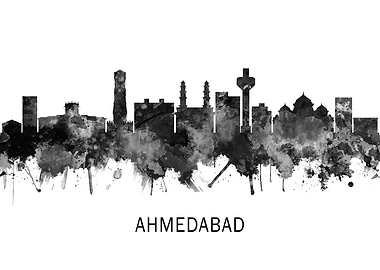 Ahmedabad India Skyline BW